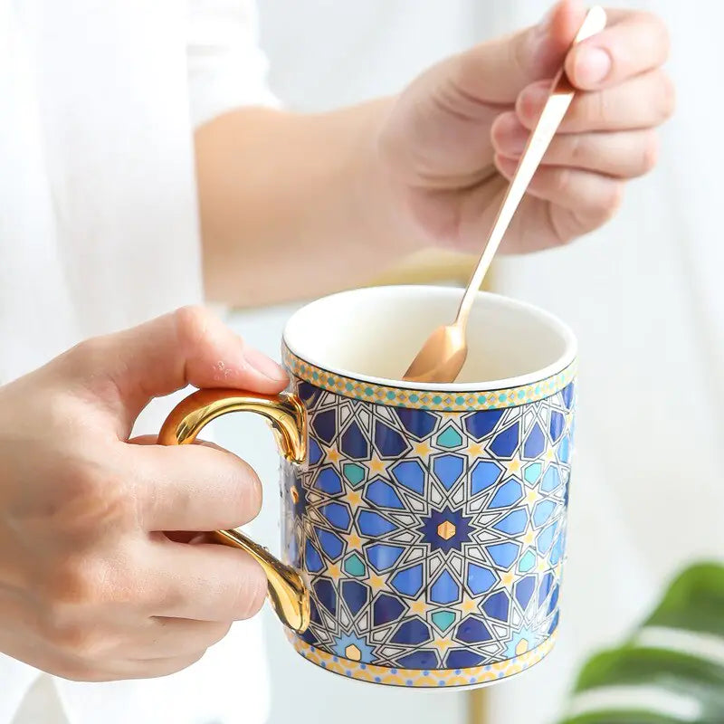 Style Loft Collection Moroccan Style Gold-Trimmed Ceramic Mug