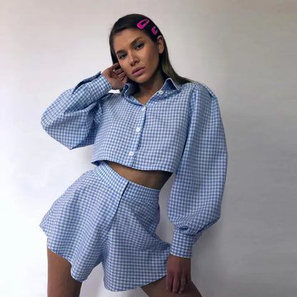 Style Loft Collection Autumn Hayride Checkered Crop Top Short Set