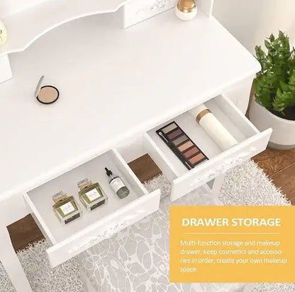 Style Loft Collection Elegant Vanity Table Set with Oval Mirror and Stool