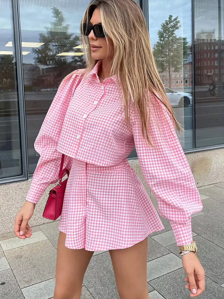Style Loft Collection Autumn Hayride Checkered Crop Top Short Set