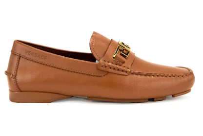 Style Loft Collection x Versace Brown Leather Gold Greek Key Loafers