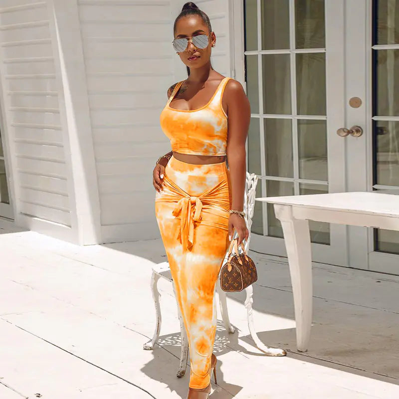 Style Loft Collection 14 of February Two-Piece Tie-Dye Crop Top Skirt Set