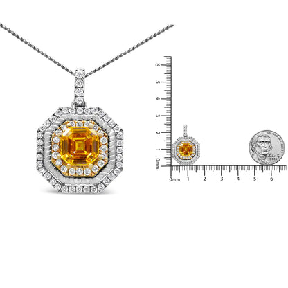 (.07) Style Loft Collection 18K White and Yellow Gold 2 1/4 Ctw Lab Grown Yellow Asscher Cut Diamond Art Deco Style Halo 18" Pendant Necklace (Yellow/G-H Color, VS1-VS2 Clarity)
