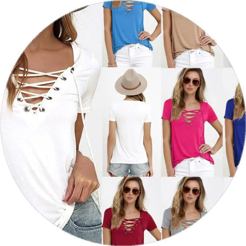 Style Loft Collection Afternoon Safari V-Neck Solid Color Tie T-Shirt