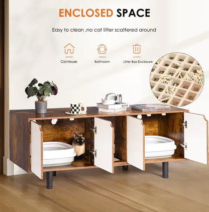 Style Loft Collection Entertainment Center with Double Hidden Cat Litter Box Enclosure