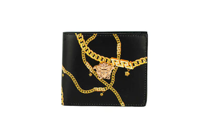 Style Loft Collection x Versace Black Leather Gold Medusa Chain Logo Bifold Wallet