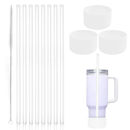 Style Loft Collection 3 Pack Silicone Boot for Stanley 40 oz Quencher Tumbler with Handle 8 Pack Replacement Straws with Cleaning Brush for Stanley 40 oz with Handle，Stanley Cup Accessories(White)