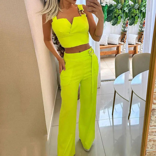 Style Loft Collection Red Table Casual Top and Wide Pants Set
