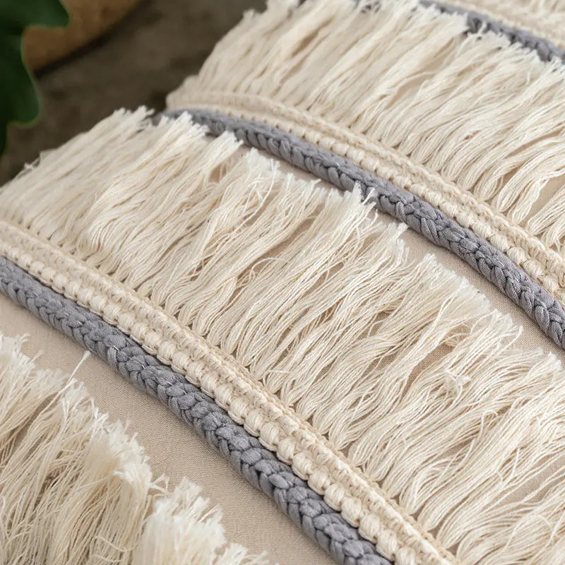 Style Loft Collection Cushioned Cotton Hemp and Tassels Pillow