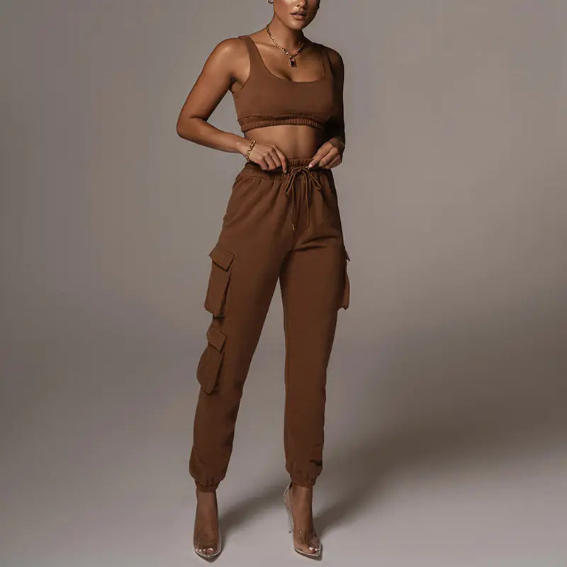 Style Loft Collection Catch Me In The Mall Crop Top and Drawstring Pants Set
