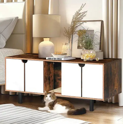 Style Loft Collection Entertainment Center with Double Hidden Cat Litter Box Enclosure