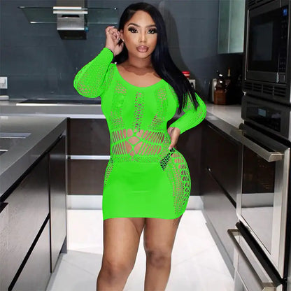 Style Loft Collection Way Too Much For You To Handle Slim Fit Long Sleeve Fishnet Dress