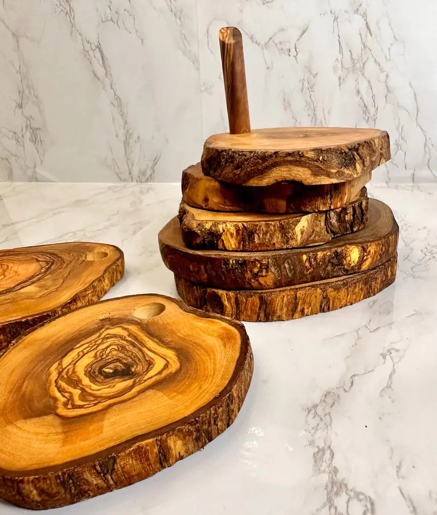 Style Loft Collection 7 Piece Olive Wood Coaster Set with Holder