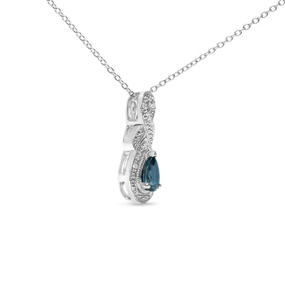 Style Loft Collection .925 Sterling Silver 6x4mm Pear Sapphire and Diamond Accent Infinity Drop 18" Pendant Necklace (H-I Color, SI1-SI2 Clarity)