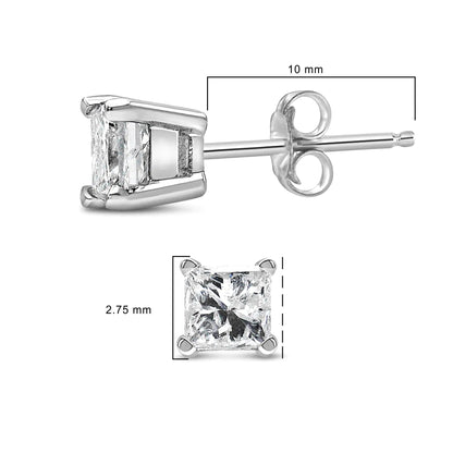 Style Loft Collection 14K White Gold Princess Cut Lab-Grown Diamond Solitaire Stud Earrings (F-G Color, VS2-SI1 Clarity)