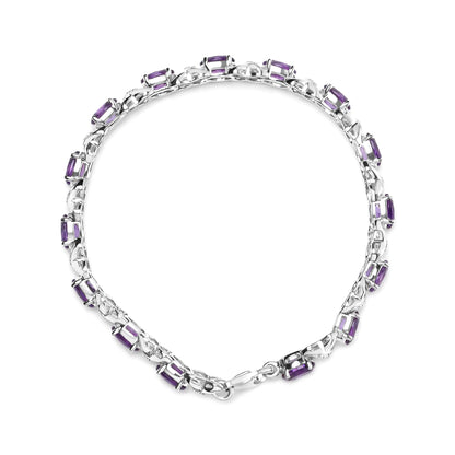 Style Loft Collection Oval Amethyst and Diamond Accent .925 Sterling Silver 7x5mm X-Link Bracelet (H-I Color, SI1-SI2 Clarity)  - Size 7"