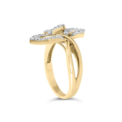 Style Loft Collection Bypass Triple Leaf 18K Yellow Gold Plated .925 Sterling Silver 1/2 Ctw Baguette and Round Diamond Ring (I-J Color, I1-I2 Clarity)