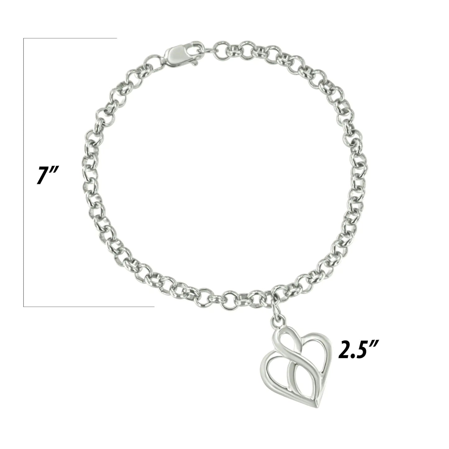 Style Loft Collection Open Heart with Center Vertical Infinity .925 Sterling Silver Chain Charm Bracelet - Size 7"