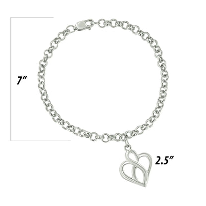 Style Loft Collection Open Heart with Center Vertical Infinity .925 Sterling Silver Chain Charm Bracelet - Size 7"
