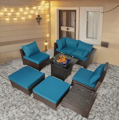 Style Loft Collection All-Weather 8-Piece Wicker Rattan Patio and Fireplace