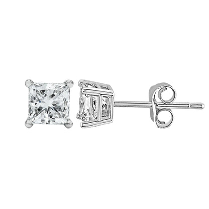 Style Loft Collection 14K White Gold Princess Cut Lab-Grown Diamond Solitaire Stud Earrings (F-G Color, VS2-SI1 Clarity)