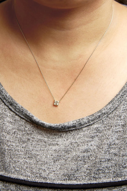 Style Loft Collection 10K Yellow Gold 1/10 Ctw Round and Baguette Diamond Mosaic Composite Square 18" Inch Pendant Necklace (H-I Color, I1-I2 Clarity)