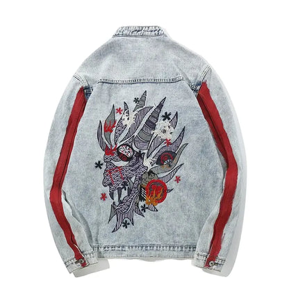 Style Loft Collection Harajuku Mask Washed Embroidered Denim Jacket