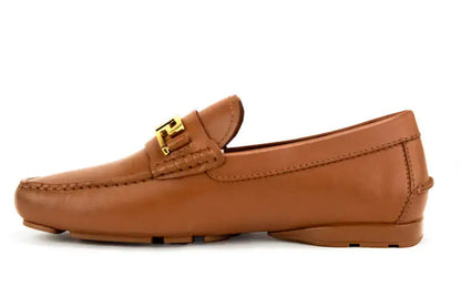 Style Loft Collection x Versace Brown Leather Gold Greek Key Loafers