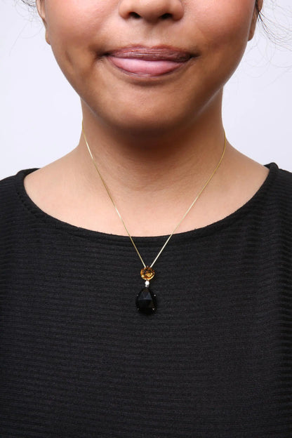 Style Loft Collection 18K White and Yellow Gold Diamond Accent and Round Yellow Citrine and Pear Cut Black Onyx Dangle Drop 18" Pendant Necklace (G-H Color, SI1-SI2 Clarity)