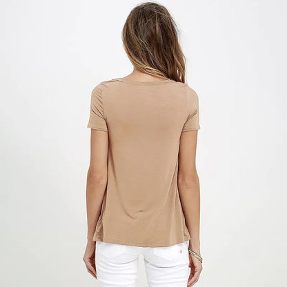 Style Loft Collection Afternoon Safari V-Neck Solid Color Tie T-Shirt