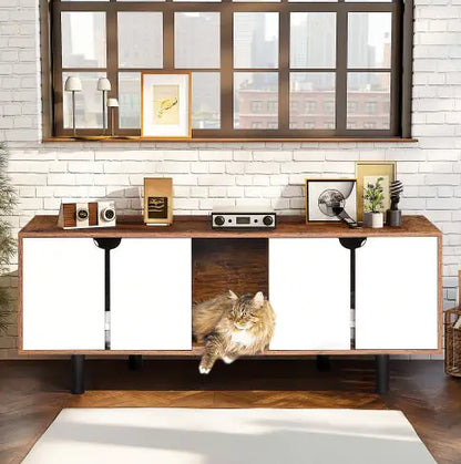 Style Loft Collection Entertainment Center with Double Hidden Cat Litter Box Enclosure