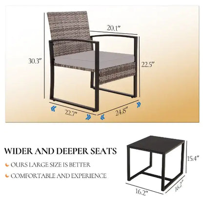 Style Loft Collection 3-Piece Grey Rattan Outdoor Set