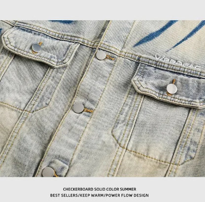 Style Loft Collection Harajuku Mask Washed Embroidered Denim Jacket