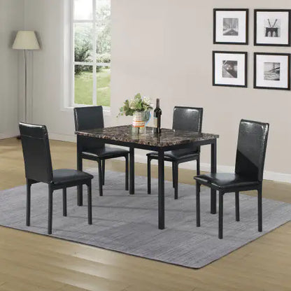 Style Loft Collection 5-Piece Black Marble-Top Metal Dining Set