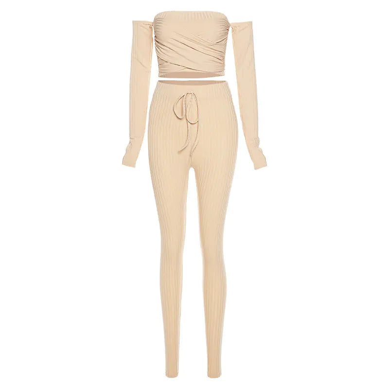 Style Loft Collection Pound Cake Off-Shoulder Crop Top & High-Waist Pants Set