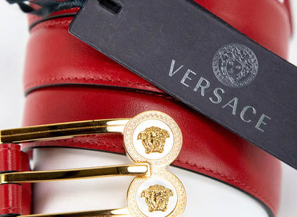 (.01) Style Loft Collection x Versace Slim Red Leather Double Medusa Pendant Adjustable Belt