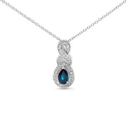 Style Loft Collection .925 Sterling Silver 6x4mm Pear Sapphire and Diamond Accent Infinity Drop 18" Pendant Necklace (H-I Color, SI1-SI2 Clarity)