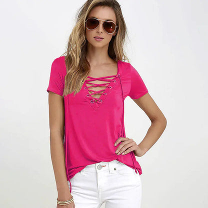 Style Loft Collection Afternoon Safari V-Neck Solid Color Tie T-Shirt