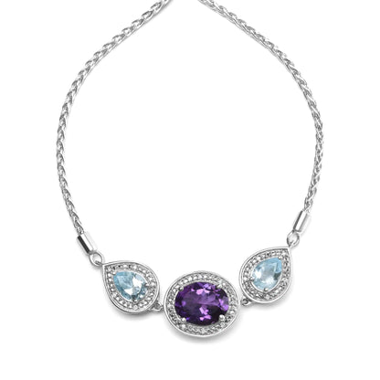 Style Loft Collection Oval Amethyst and Pear Blue Topaz .925 Sterling Silver with Diamond Accent Lariat 4”-10” Adjustable Bolo Bracelet (H-I Color, SI1-SI2 Clarity)
