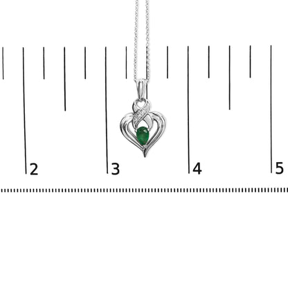 Style Loft Collection Pear Emerald and Diamond Accent Heart .925 Sterling Silver 6x4mm Pendant Necklace (H-I Color, SI1-SI2 Clarity) - 18 Inches