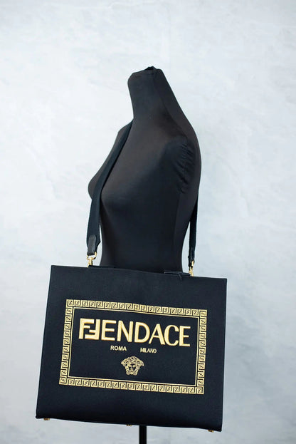 Style Loft Collection X Fendi X Versace Fendace Medium Black Canvas Shopper Tote