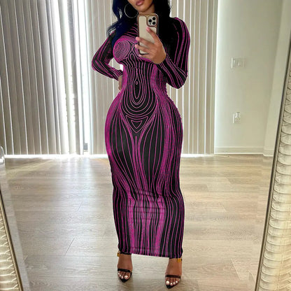 Style Loft Collection Long Sleeve Topography X-Ray Print Slim Fit Dress