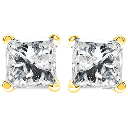 Style Loft Collection Princess-Cut Square Near Colorless Diamond 10K Yellow Gold 3/4 Ctw Classic 4-Prong Solitaire Stud Earrings (J-K Color, I2-I3 Clarity)