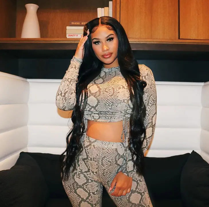 Style Loft Collection Diamondback Snakeskin Drawstring Crop Top and Pants Set