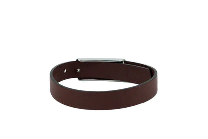 (.06) Style Loft Collection x Salvatore Ferragamo Brown Leather Silver Toned 1927 Logo Bracelet