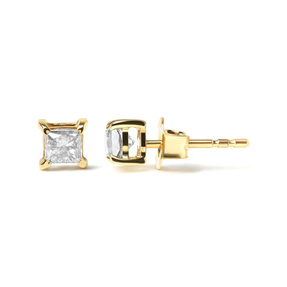 Style Loft Collection Princess Cut Diamond 10K Yellow Gold 5/8 Ctw 4-Prong Solitaire Stud Earrings (J-K Color, I2-I3 Clarity)