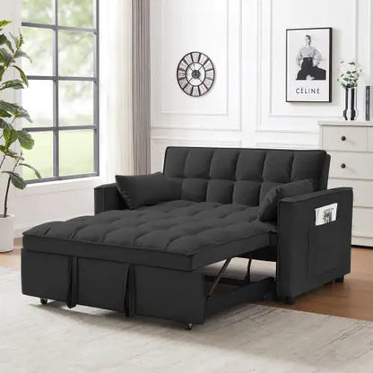 Style Loft Collection Velvet 3-in-1 Sleeper Loveseat Sofa with Pullout Bed - Black