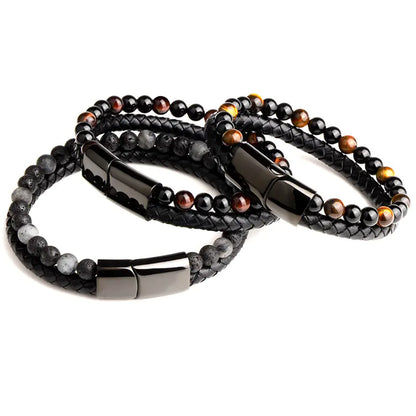 Style Loft Collection Natural Agate Stone Braided Leather Bracelet