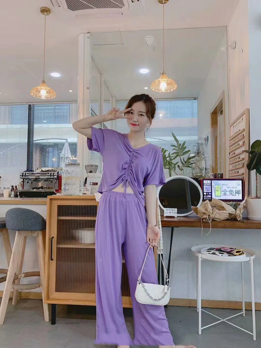 Style Loft Collection Dorm Life Casual Two-Piece Set with Drawstring Top and Pants