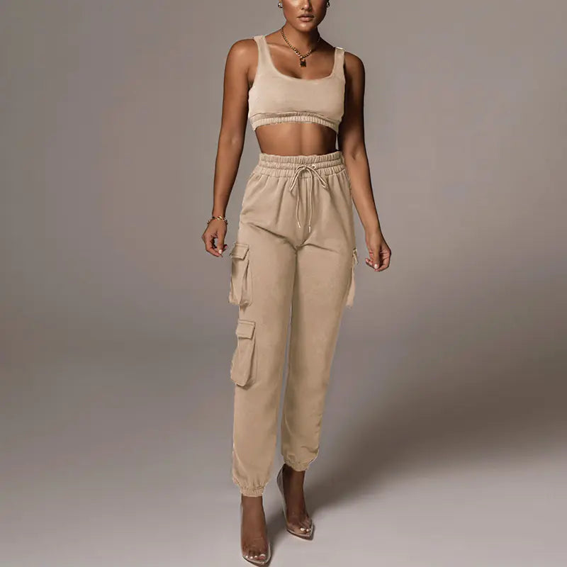 Style Loft Collection Catch Me In The Mall Crop Top and Drawstring Pants Set